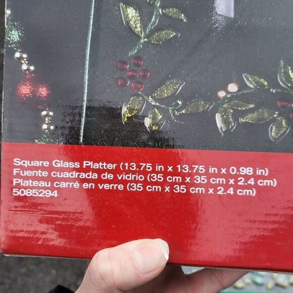 Pfaltzgraff Winterberry Square Glass 13.75" Christmas Tree Platter - Picture 7 of 8